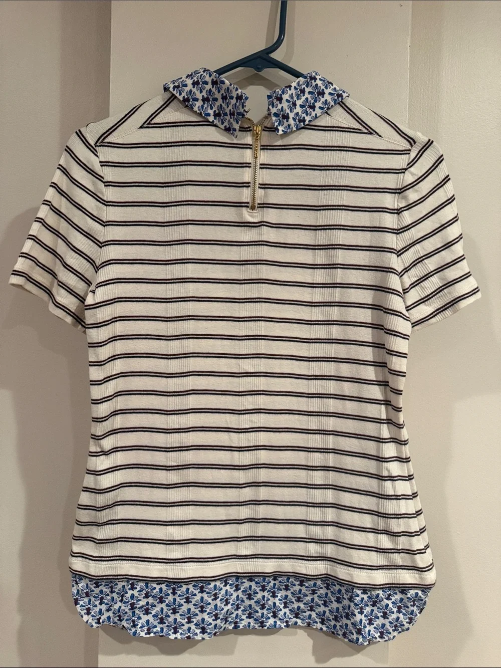 Tory Burch Alexandria PeterPan Collar Striped Top Small